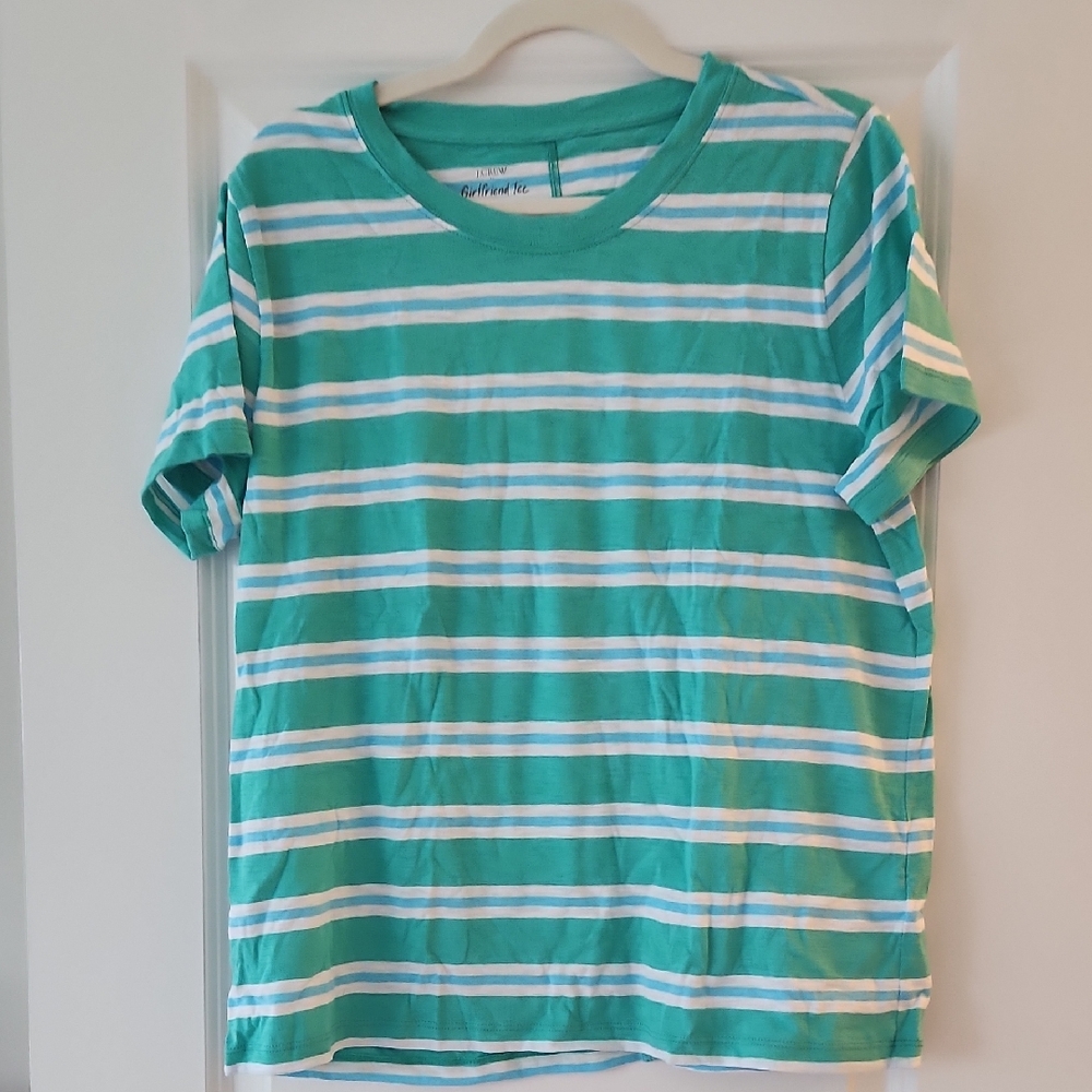 J. Crew Green and White Striped Short Sleeve Tee